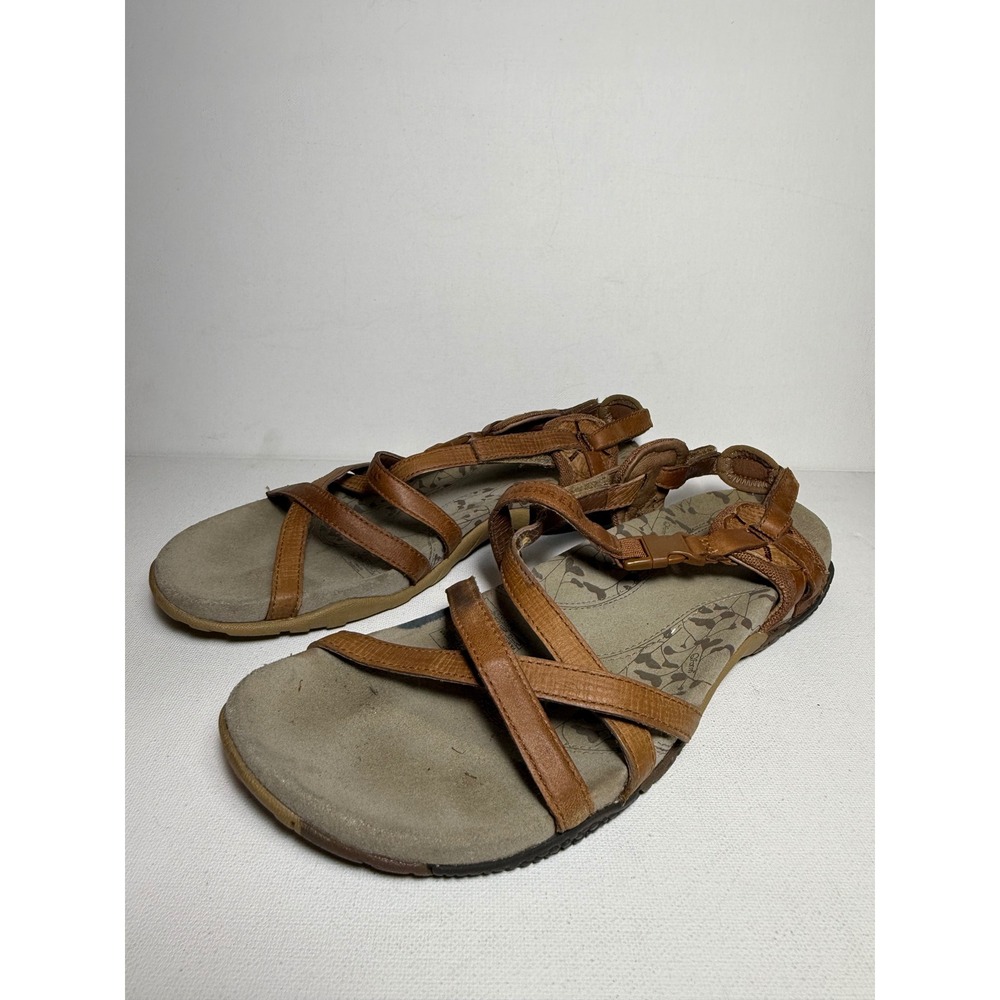 Merrell San Remo Tan Leather Strapping Sandals Womens 8 QForm J36370 Brown